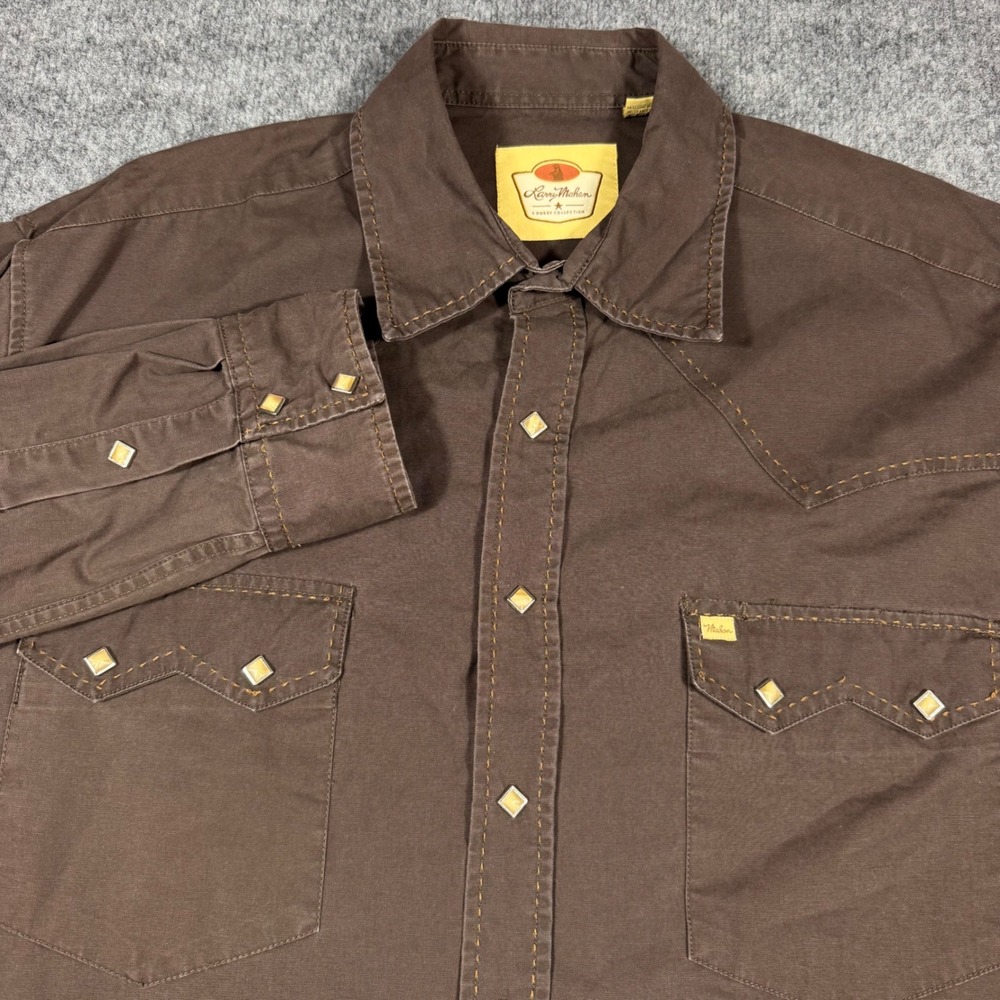 Larry Mahan‎ Western Pearl Snap Shirt 3XT Brown Cotton Long Sleeve Rodeo Cowboy